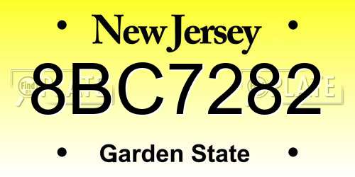 8BC7282 New Jersey License Plate