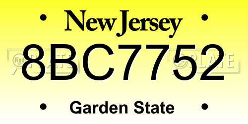 8BC7752 New Jersey License Plate