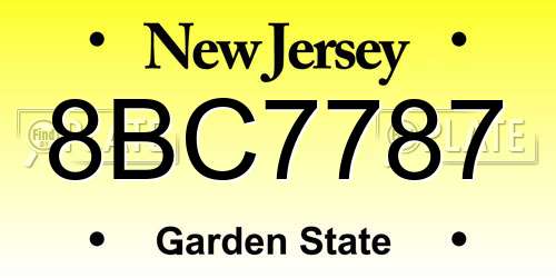 8BC7787 New Jersey License Plate