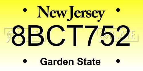 8BCT752 New Jersey License Plate
