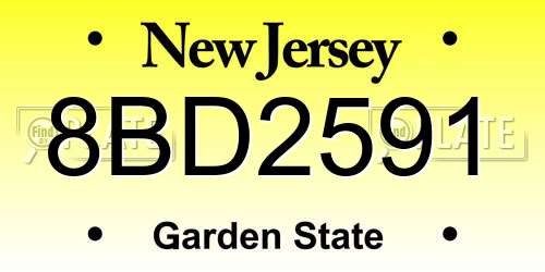 8BD2591 New Jersey License Plate