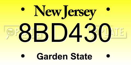8BD430 New Jersey License Plate