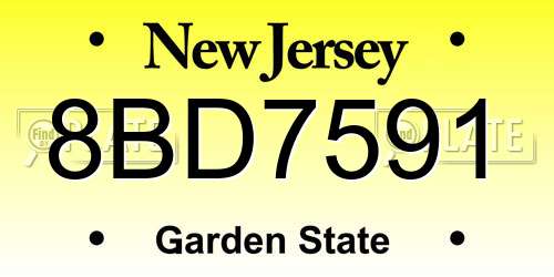 8BD7591 New Jersey License Plate