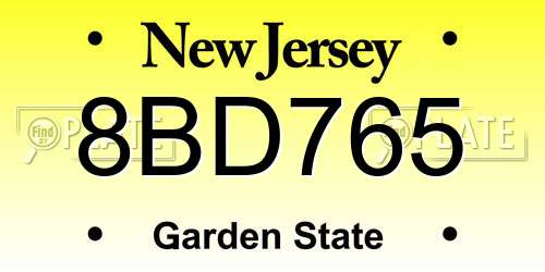 8BD765 New Jersey License Plate