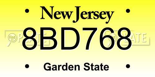 8BD768 New Jersey License Plate