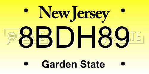 8BDH89 New Jersey License Plate