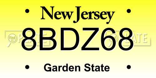 8BDZ68 New Jersey License Plate