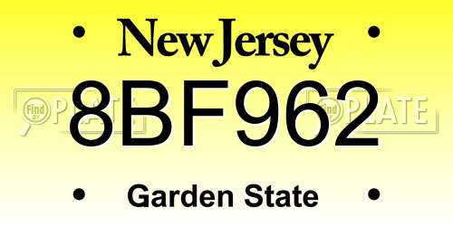 8BF962 New Jersey License Plate