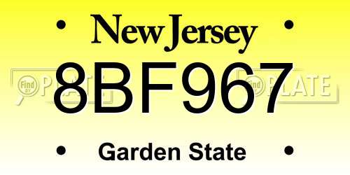 8BF967 New Jersey License Plate