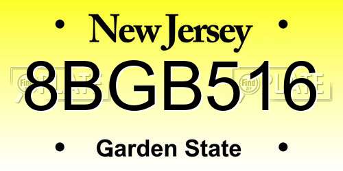 8BGB516 New Jersey License Plate
