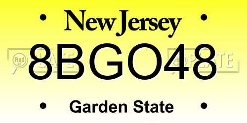8BGO48 New Jersey License Plate