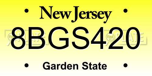 8BGS420 New Jersey License Plate