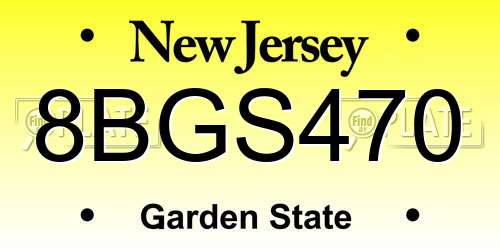 8BGS470 New Jersey License Plate