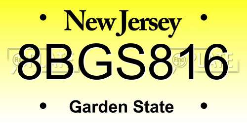 8BGS816 New Jersey License Plate