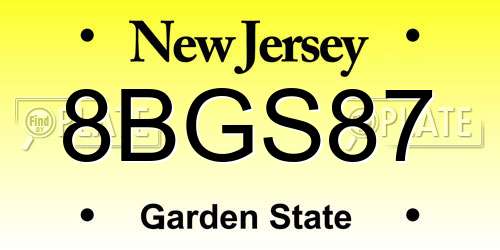 8BGS87 New Jersey License Plate