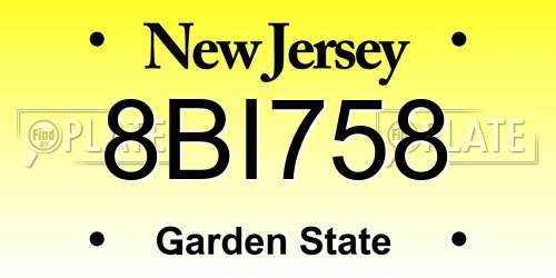 8BI758 New Jersey License Plate