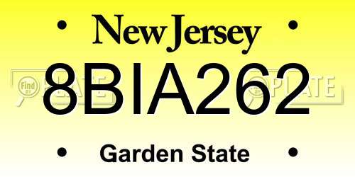 8BIA262 New Jersey License Plate