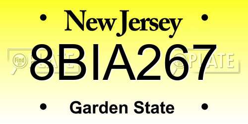 8BIA267 New Jersey License Plate