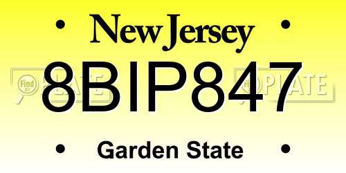 8BIP847 New Jersey License Plate