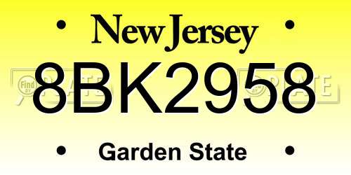 8BK2958 New Jersey License Plate