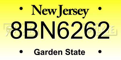 8BN6262 New Jersey License Plate