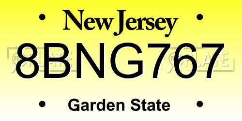 8BNG767 New Jersey License Plate