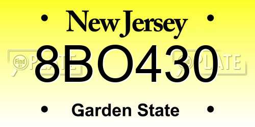8BO430 New Jersey License Plate