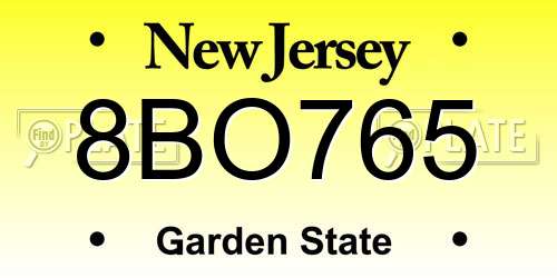 8BO765 New Jersey License Plate