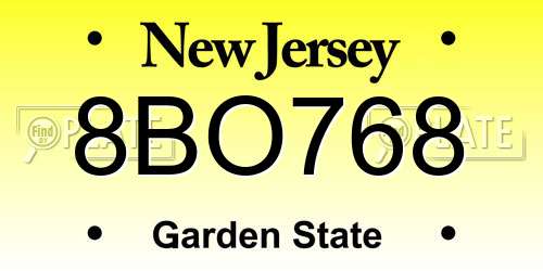8BO768 New Jersey License Plate