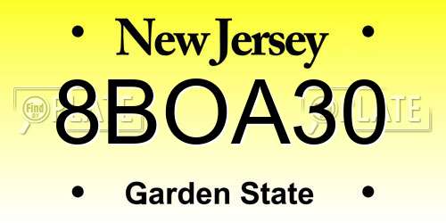 8BOA30 New Jersey License Plate