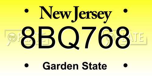 8BQ768 New Jersey License Plate