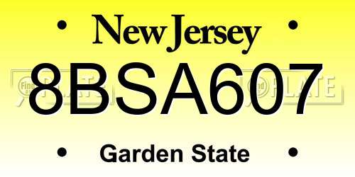 8BSA607 New Jersey License Plate