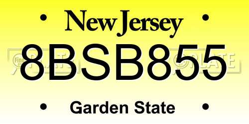 8BSB855 New Jersey License Plate