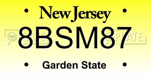 8BSM87 New Jersey License Plate