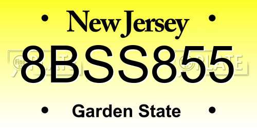 8BSS855 New Jersey License Plate