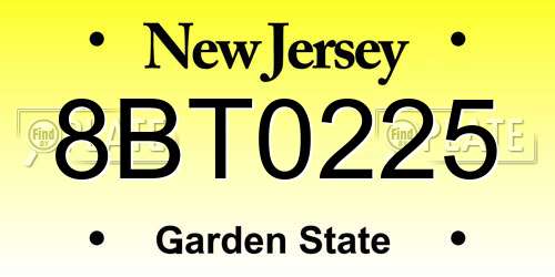 8BT0225 New Jersey License Plate