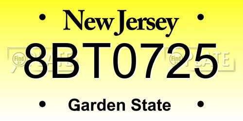 8BT0725 New Jersey License Plate