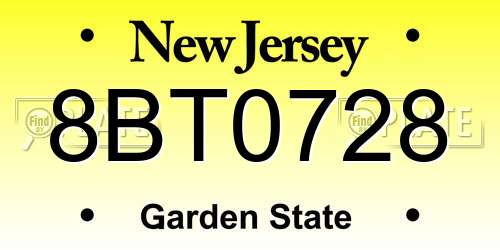 8BT0728 New Jersey License Plate