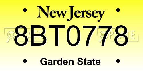 8BT0778 New Jersey License Plate
