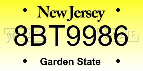 8BT9986 New Jersey License Plate