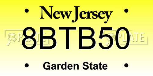 8BTB50 New Jersey License Plate