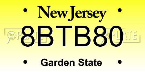 8BTB80 New Jersey License Plate