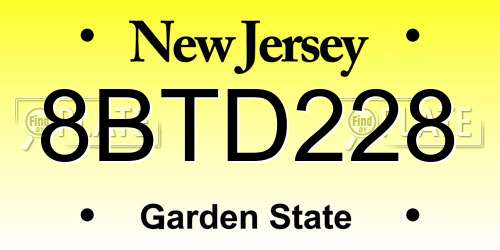 8BTD228 New Jersey License Plate