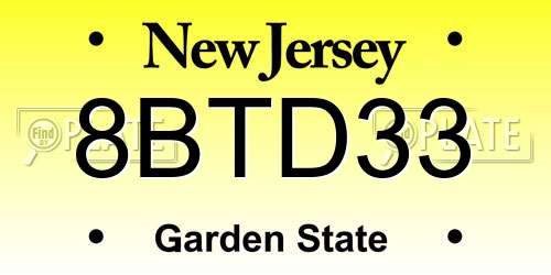8BTD33 New Jersey License Plate