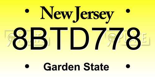 8BTD778 New Jersey License Plate