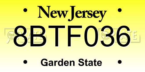 8BTF036 New Jersey License Plate