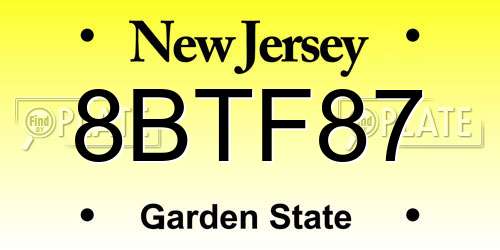 8BTF87 New Jersey License Plate