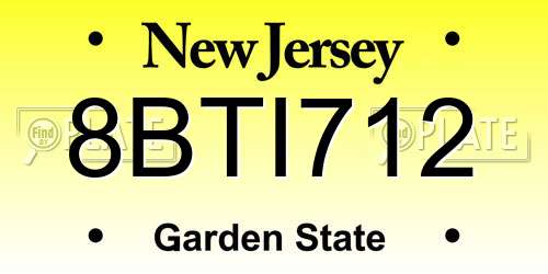 8BTI712 New Jersey License Plate