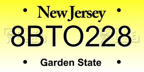 8BTO228 New Jersey License Plate
