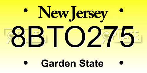 8BTO275 New Jersey License Plate